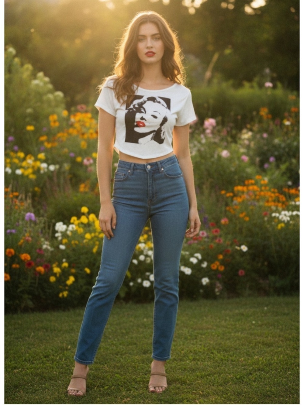 IRE USA Marilyn Monroe Graphic Crop Top, Size L, White and Black